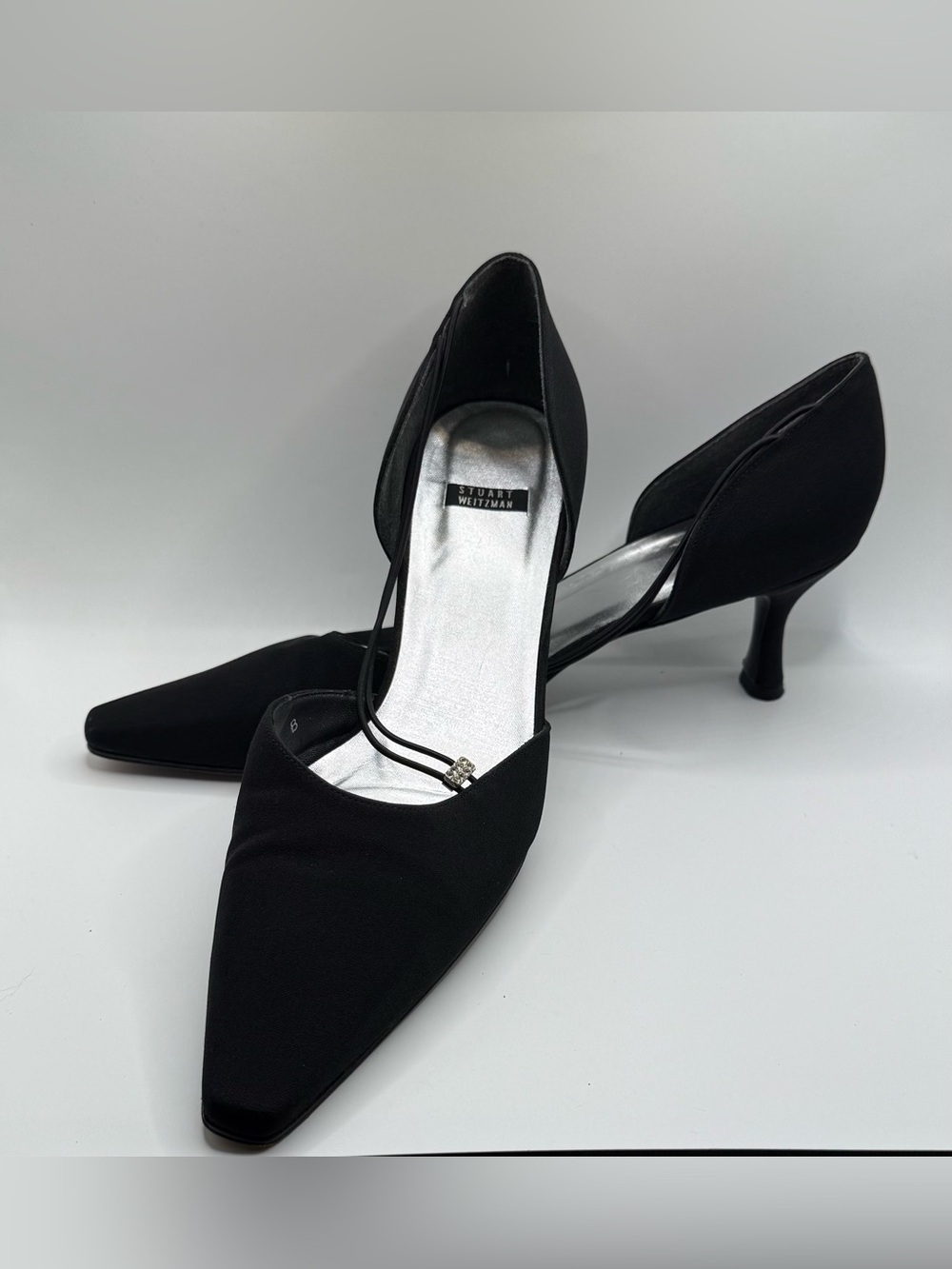 Stuart Weitzman Black Pointed Toe D'Orsay Pumps Kitten Heel Women’s 10